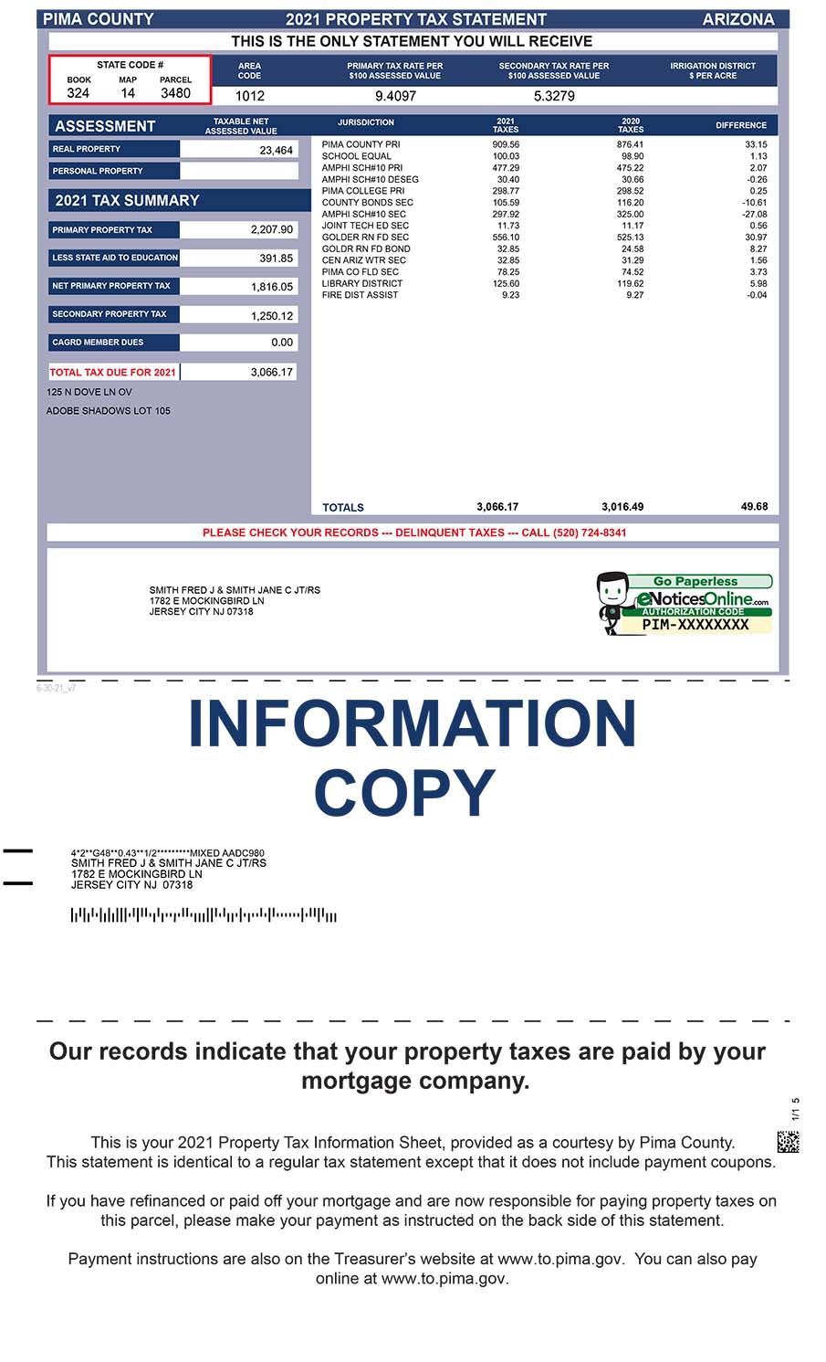 Front of Tax Statement with NO coupon